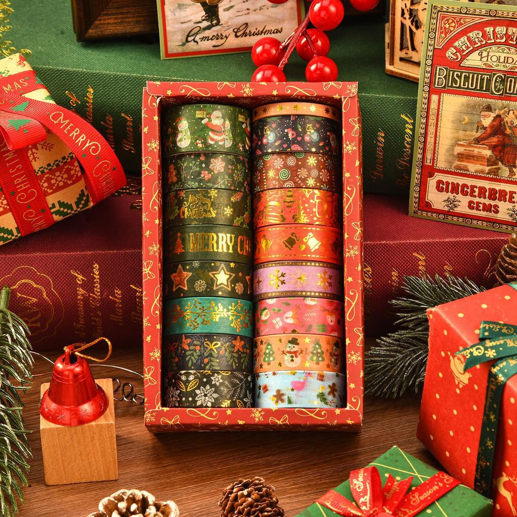 Christmas Washi Tape Pack Festive Santa Tree Pattern Decorative Masking Tape for DIY Paper Crafts Student Holiday Journal