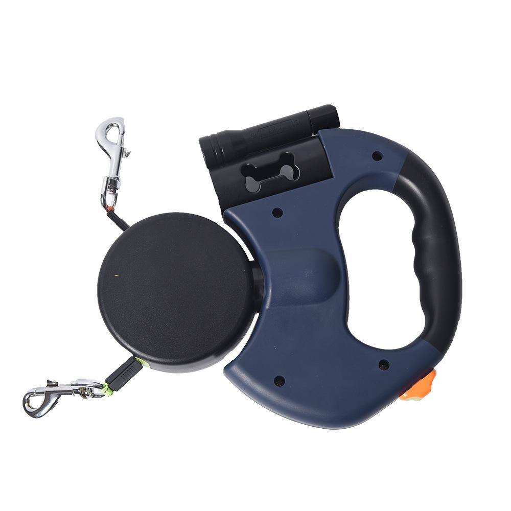 Two Dog Reflective Retractable Traction Pet Leash 360 Degree Anti-tangle Auto Dual Padded LED Light Durable Dog Walking Leash