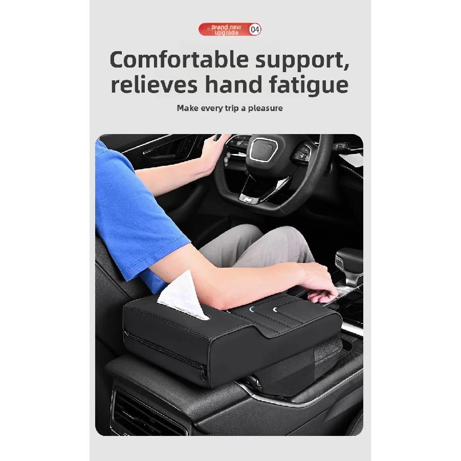 Car Armrest Box Height Increase Pad with Tissue Dispenser Car Armrest Leather Non-slip Memory Foam Pillow Protective Cover