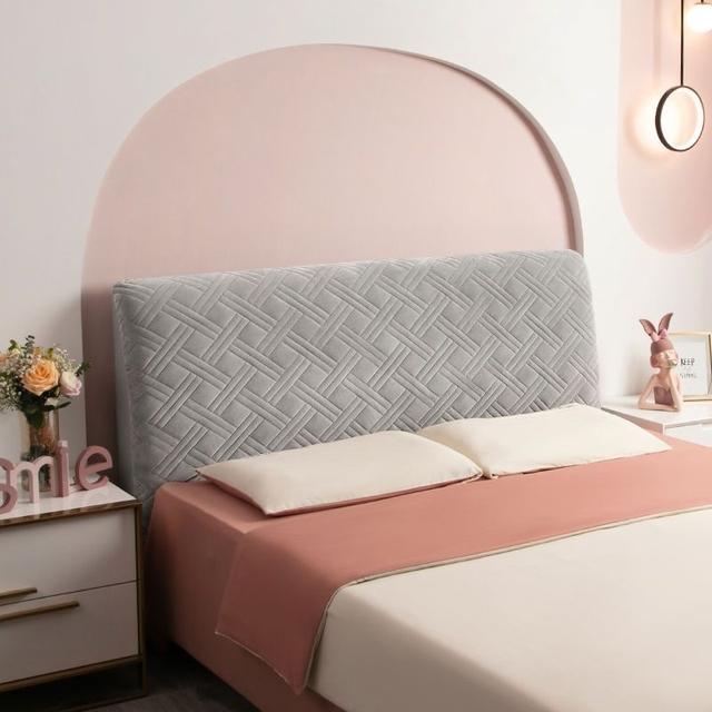 Розовый мягкий плюшевый стеганый чехол на голову утолщенный бархатный чехол на изголовье сплошной цвет пылезащитный чехол на спинку кровати европейский W100 x H70cm 3658₽