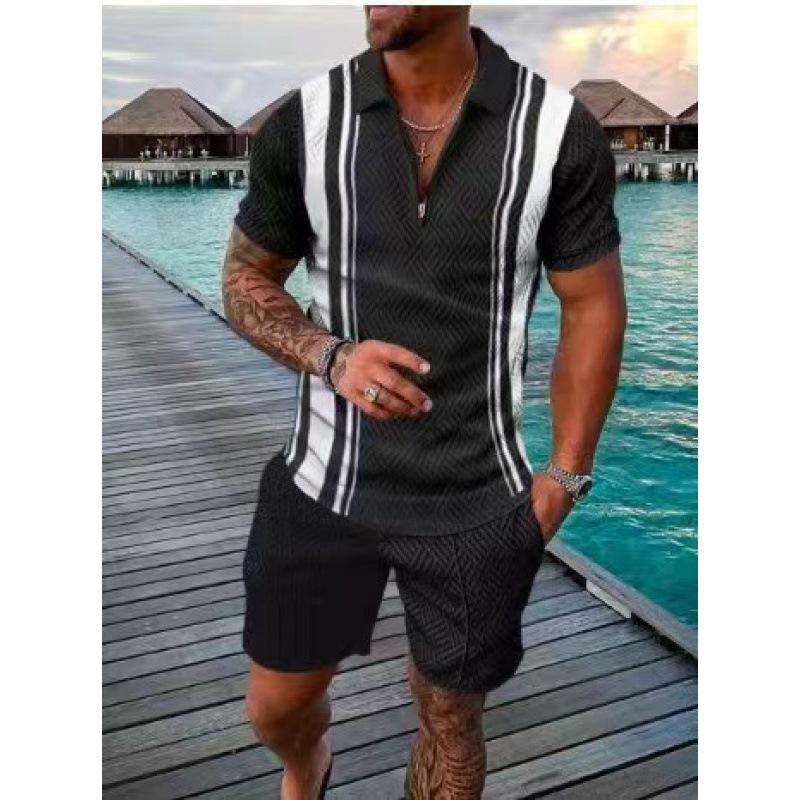 2025 summer men's 3D digital printing short-sleeved polo fashion sports and leisure suit foreign trade men's solid color
