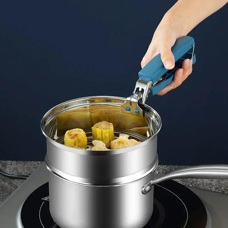 Set of 4 Anti-Scald Bowl Clip Stainless Steel Non-slip Crockery Clamp Hot Dish Clamp Silicone Heat Resistant Gloves Kitchen Tool