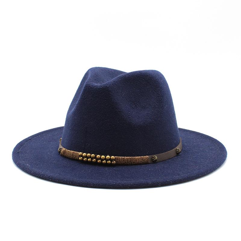 Woolen Jazz Hat British Style Men'S And Women'S Retro Flat-Brimmed Hat Wool Felt Hat Big Brim Top Hat