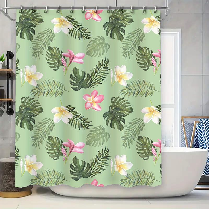 Summer Tropical Floral Shower Curtain Green Plants Bathroom Decor Privacy Waterproof Print Home Decoration 90x180cm