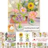 Creative Plant Flower Building Blocks For Children Diy Puzzle Toy Gift For Valentine's Day Sunflower Style