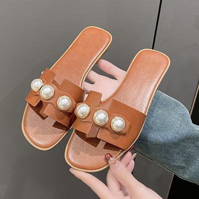 Mode 2024 Neue Perlen-Sandalen mit flachem Boden für Damen, leichte Sandalen mit niedrigem Absatz für den Strand, Damenschuhe Zapatos Mujer