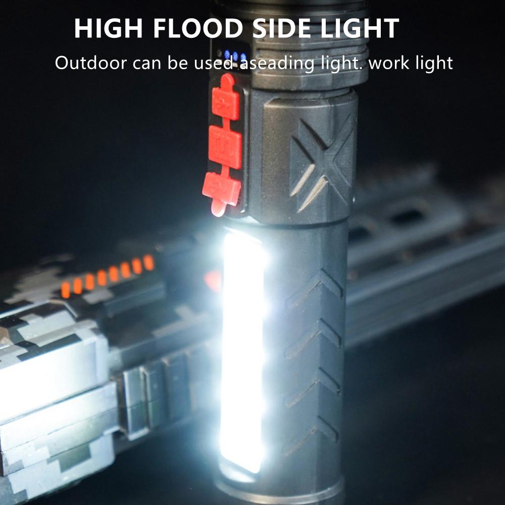 Flashlight With Buzzer Alarm Side LED Red SOS Light Handheld Flashlight ABS Plastic Aluminium Alloy Emergency Hiking Torch