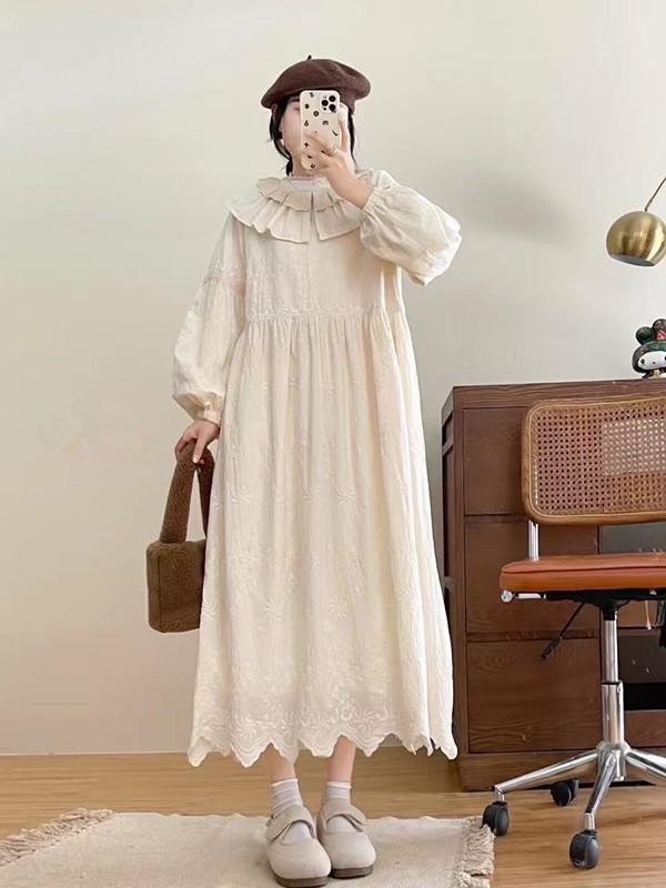 

Платье Johnature Японский Лес Зима Универсальный Вышитый Жаккард Повседневные Женские Платья One Size бежевый