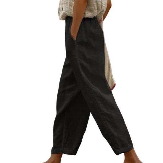 

Mid-rise Elastic Waistband Drawstring Pockets Wide Leg Women Pants Vintage Solid Color Casual Pants S чорний