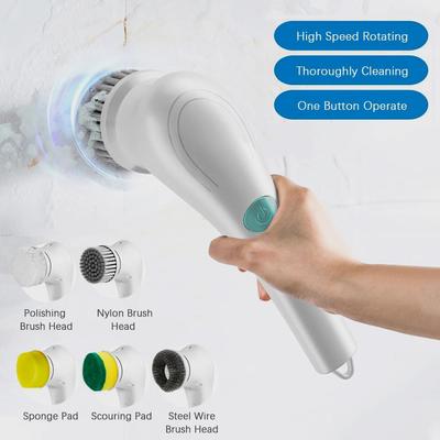 360° Vibration Electric Cordless Motorized Cleaning Brush and Five Interchangeable Brush-Heads,Handheld Power Shower Scrubber