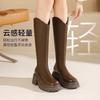 Height-increasing boots V-port new thick-soled high boots knight small boots autumn and winter velvet Maillard