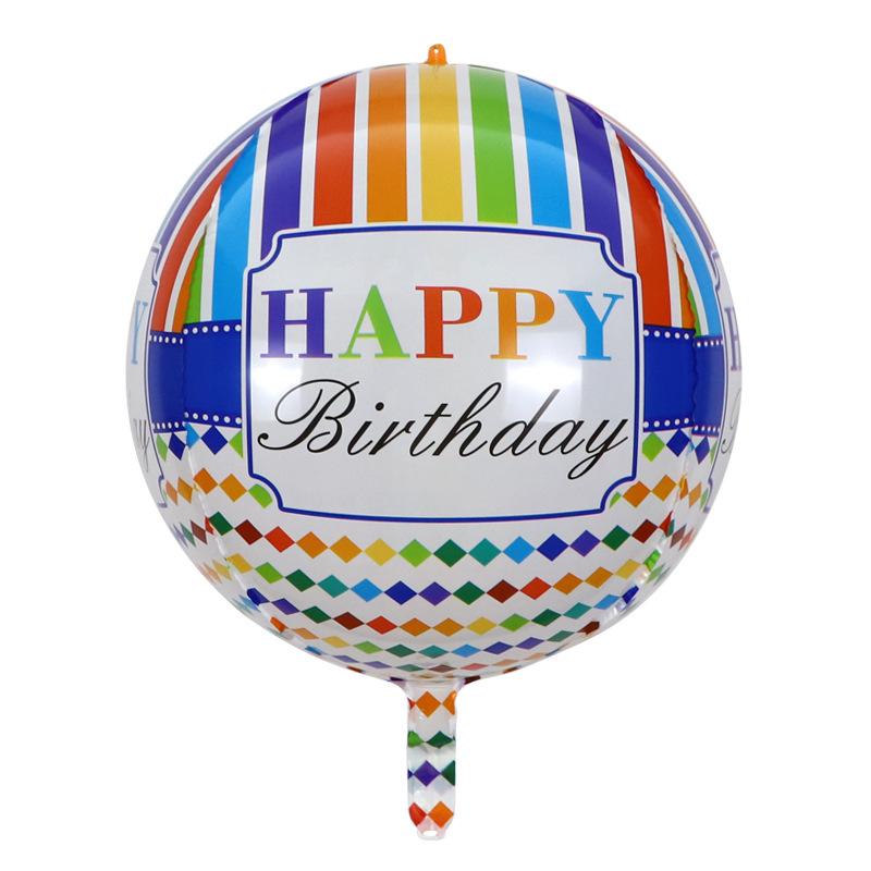 22 inch 4D Ball New Round Aluminum Film Balloon Happy Birthday Letter Printing Theme Party Decoration Translucent Balloon