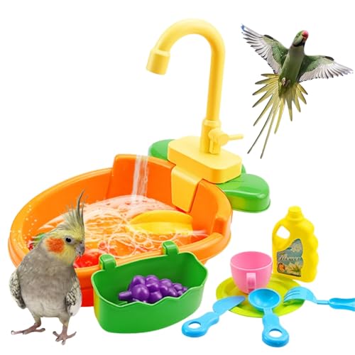 All Trust Parakeet Bird Bath, Budgie Water Bath, Small Bird Bathroom (Orange)