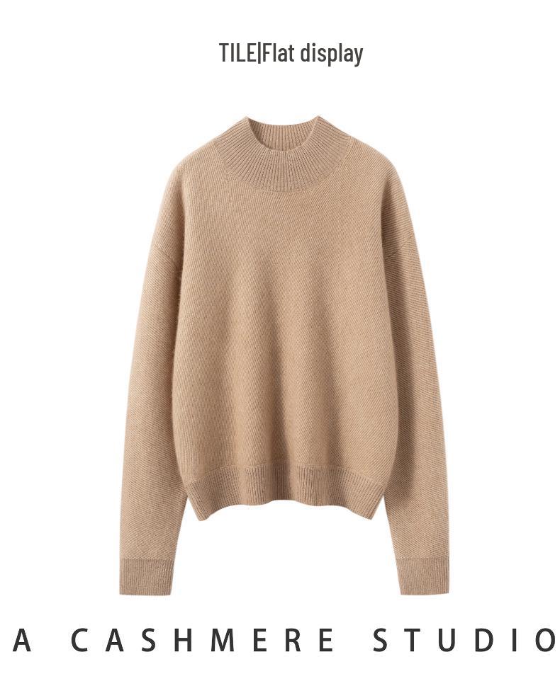 Women's Heavyweight Cashmere High-Neck Sweater, Casual Long Sleeve Solid Knitwear