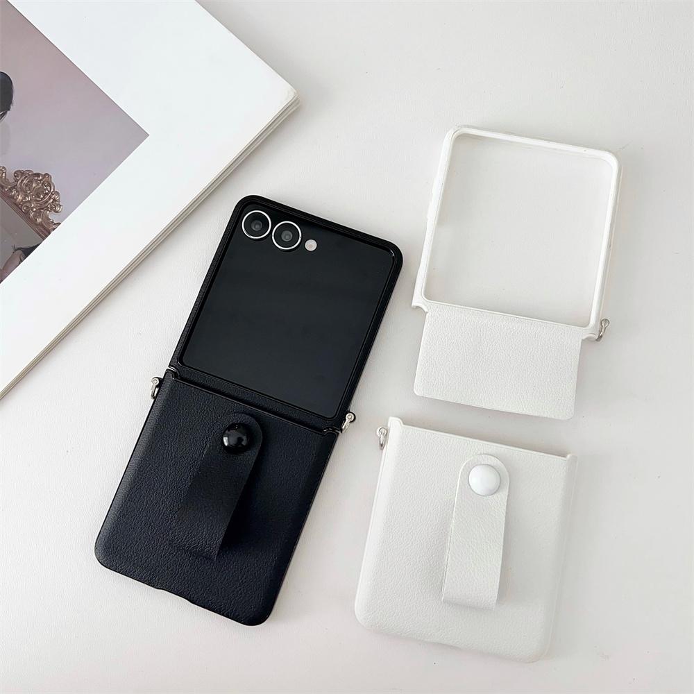 Luxe PU Leer Skin Polsband Telefoonhoesje voor Samsung Galaxy Z Flip 7 6 5 4 5G Flip5 Flip6 Flip7 FE Beschermende Achterkant