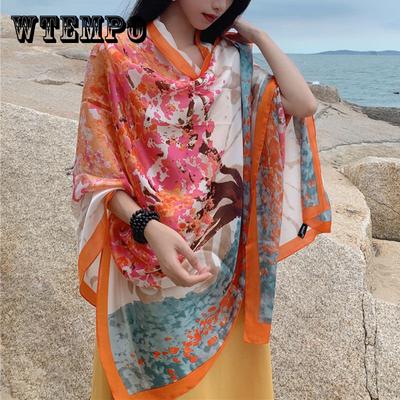 Fashion Women Silk Scarf Floral Print Summer Pashmina Scarves Luxury Female Beach Shawls and Wraps Lady Foulard Hijab
