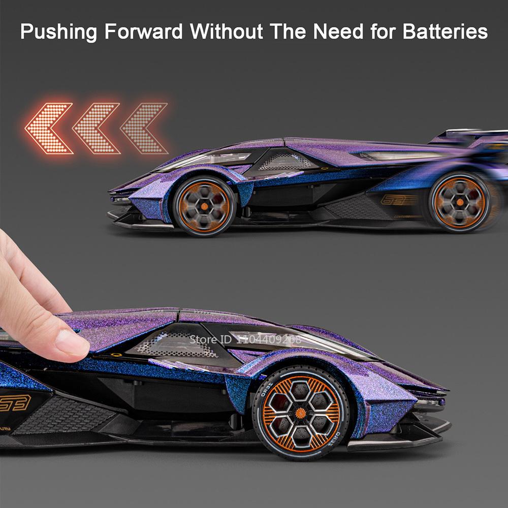 1:24 Scale V12 SVJ63 Super Car Model Toy Doors Opened Metal Diecast Sound Light Miniature Models Children's Educational Toys
