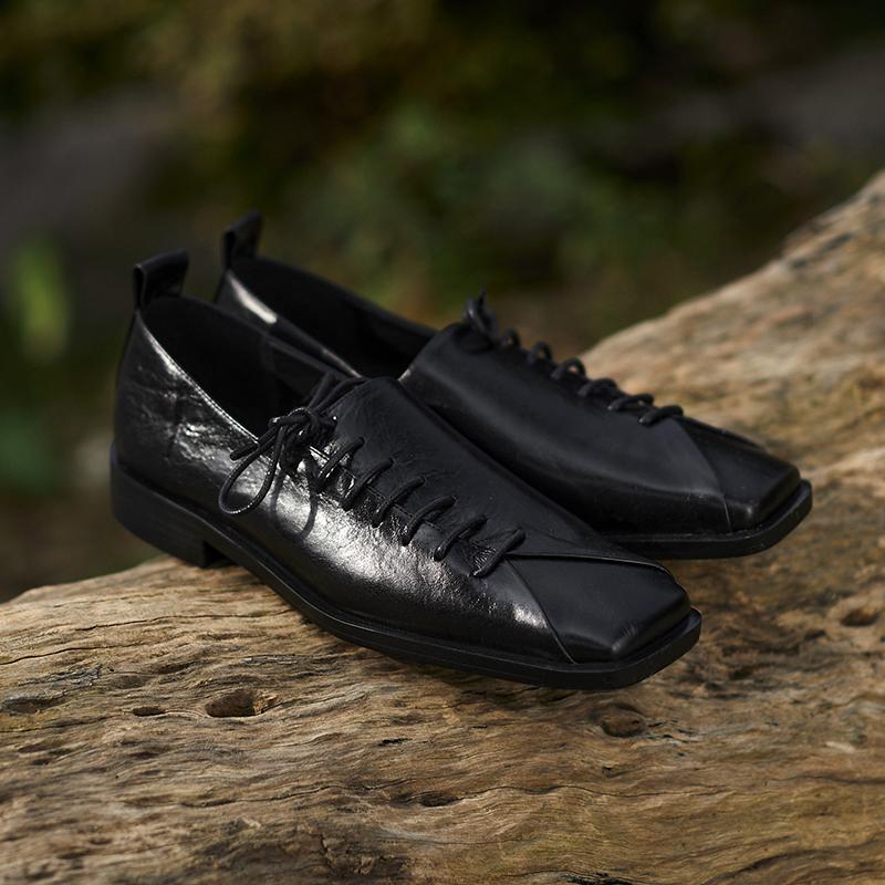 Fashion 2025 Spring Summer New Women Shoes Low Heel Square Toe Basic Casual Working Comfortable Soft Genuine Leather Shoes Woman Concise