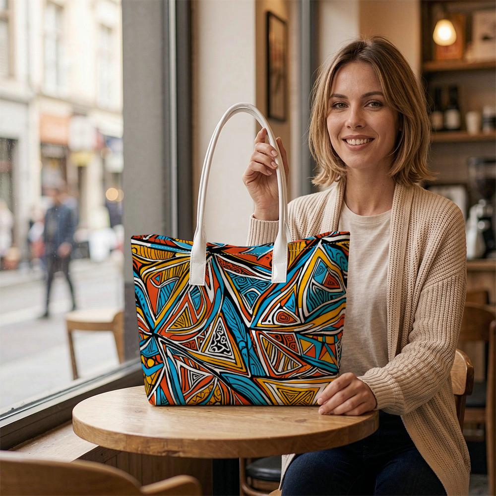 Vibrant Graffiti Geometric Casual Large Tote Bag for Daily Travel Shopping