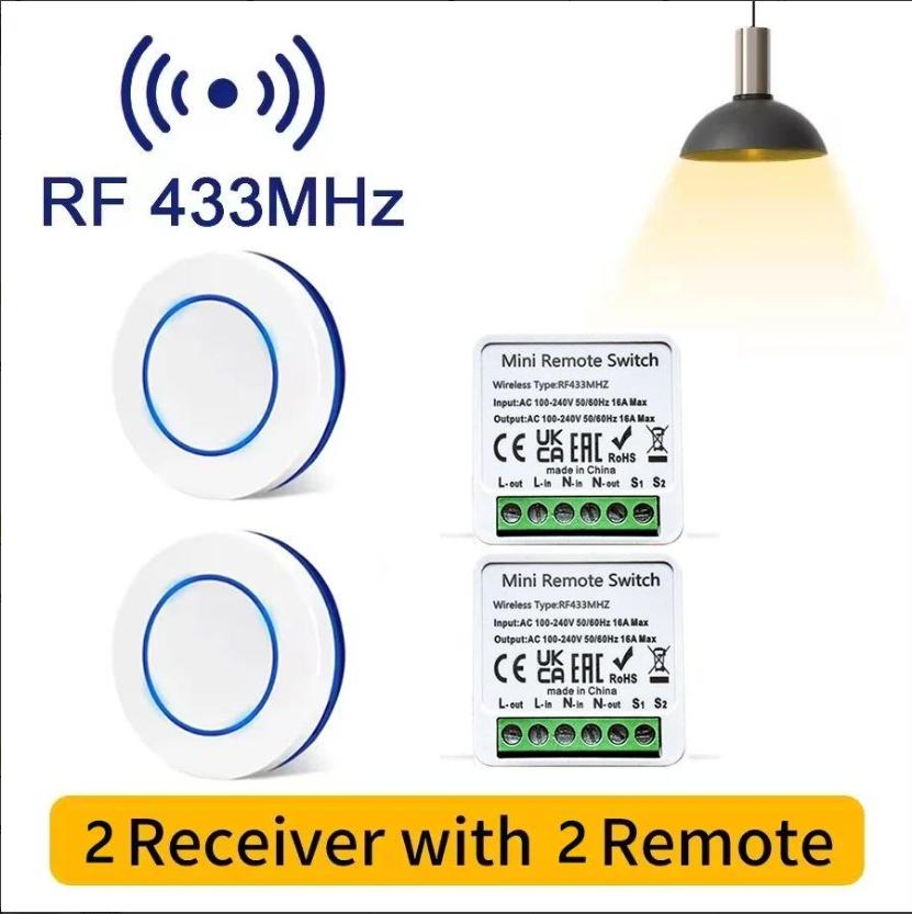 Interrupteur Intelligent 16A Contrôleur Relais RF 433MHz Télécommande Sans Fil Mini Bouton Rond Interrupteur Mural à Panneau pour Appareils DIY Maison Intelligente