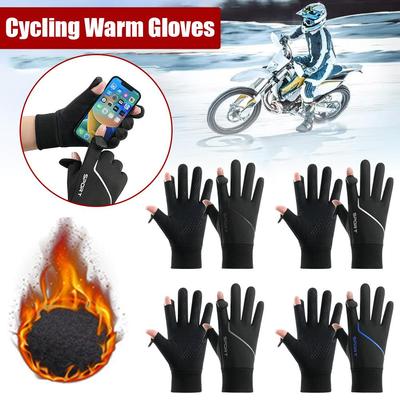 Touch Screen Winter Thermal Gloves Windproof And Warm For Driving Cycling Riding Running For Men Women Two Finger Flap I2G8