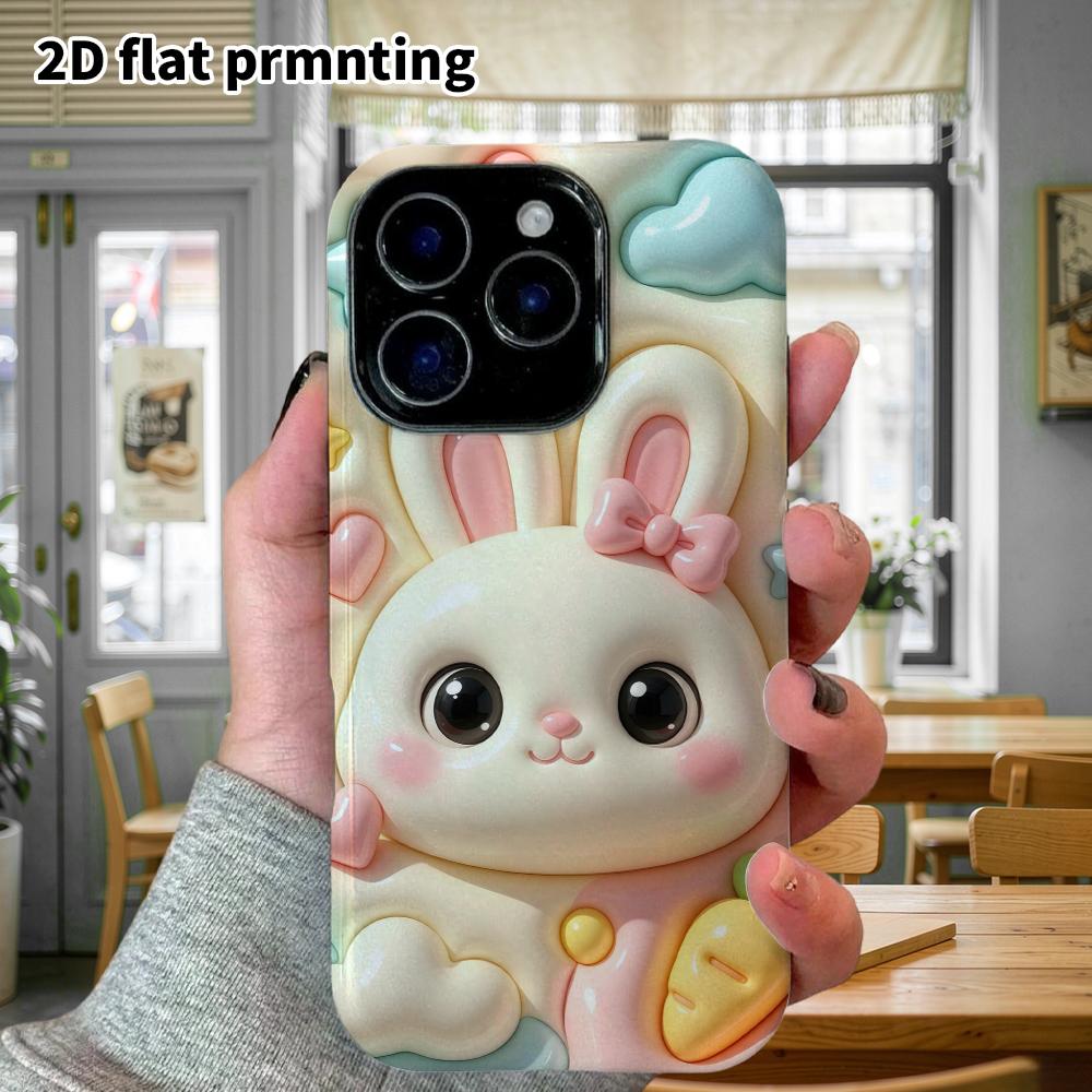 Phone Case: 2D Flat Design Suitable for iPhone 18 17 16 15 14 13 Pro, Little White Rabbit with a Bow, Perfect Christmas and Halloween Holiday Gift