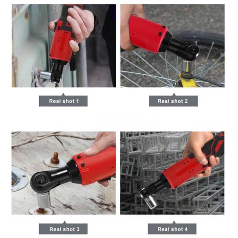 18V Multifunctional Cordless Rechargeable Electric Wrench 3//8 Inch Right Angle Electric Ratchet Wrenches with LED Light