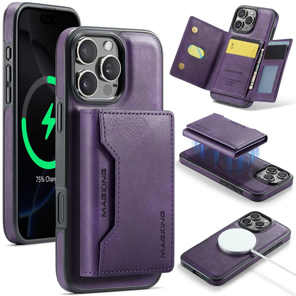 For Magsafe Wireless Charge Case For iPhone 16 e 15 14 Plus 13 12 Pro Max 2 in 1 Detachable Cards Leather Wallet Cover
