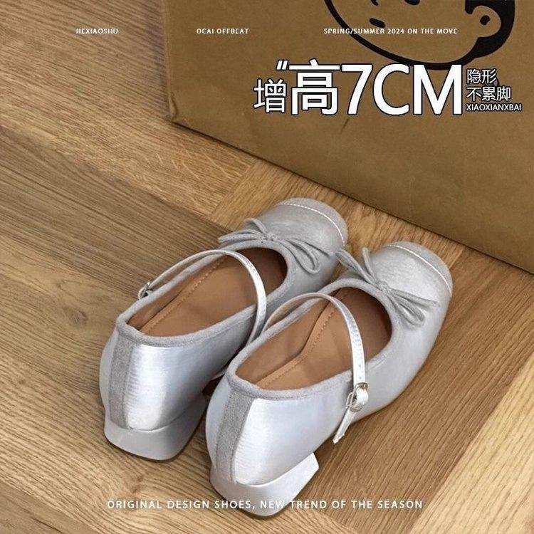 French Small Man Inner Height Increase Bow Gentle Single Shoes Women's 2025 New Foreign Style Mary Jane Shoes Ballet Shoes