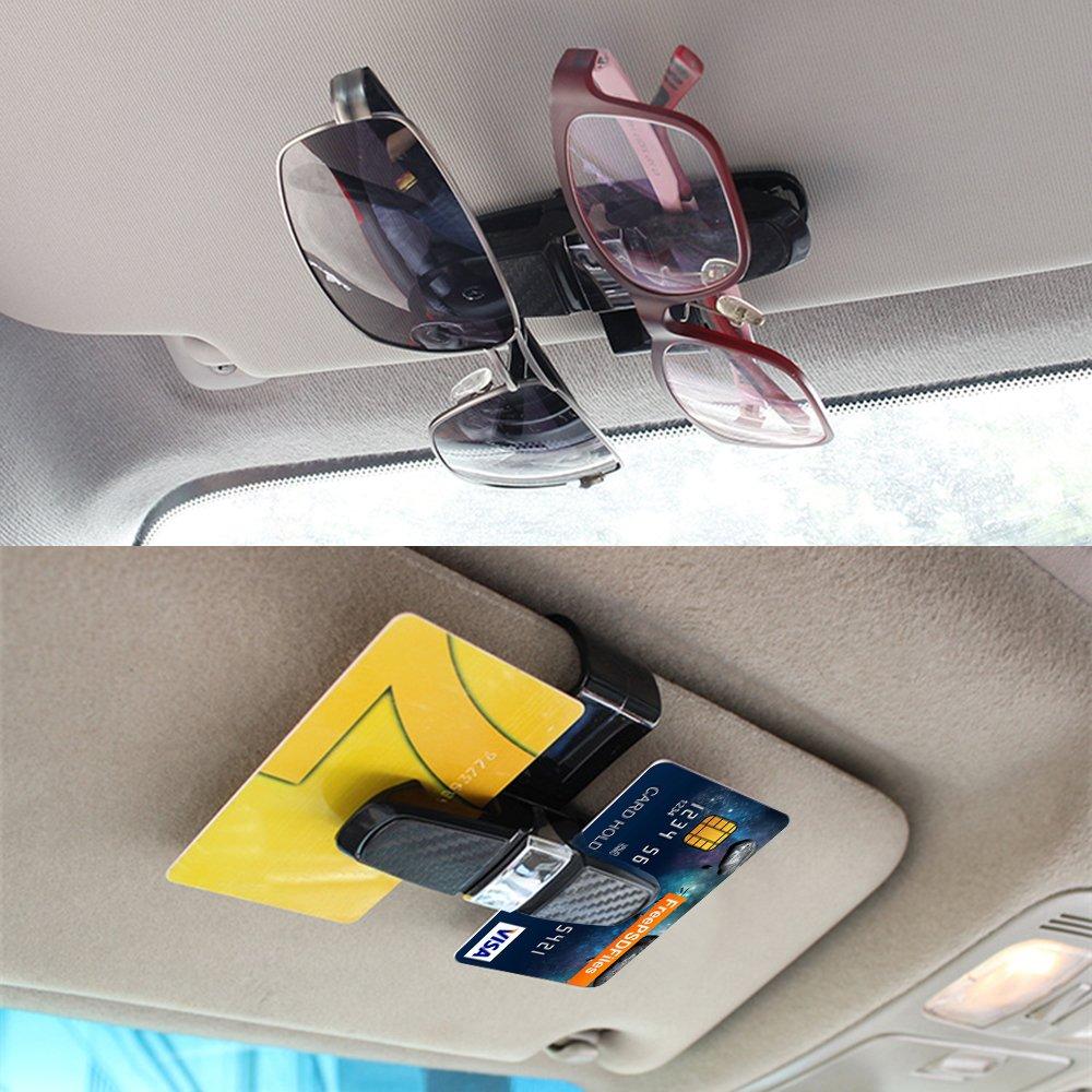 FineGood Car Sun Visor Glasses Holder with Ticket Card Silver Holder, Sunglasses/Eyeglasses Clip, 2-Piece Set, (FG-glasses_holder_2)