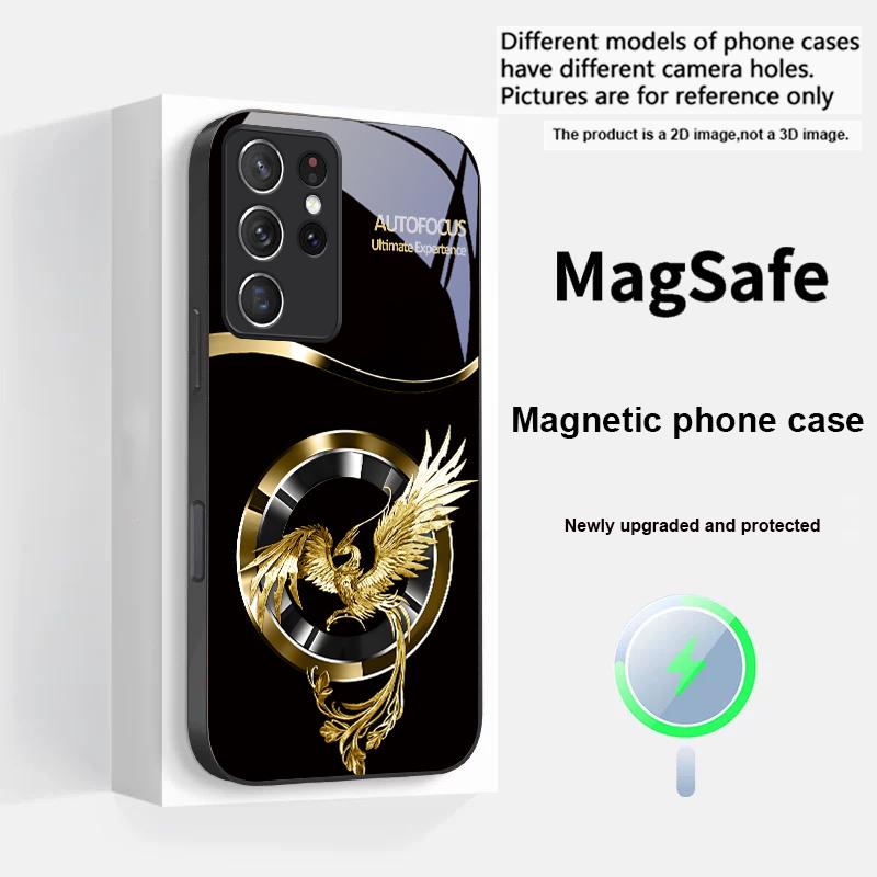 Handsome Pink Phoenix For Samsung S25 S25 Edge S25Ultra S8 9 10 20 S21 Pro S22 Plus S23 FE S24 Ultra Magsafe Glass Phone Case