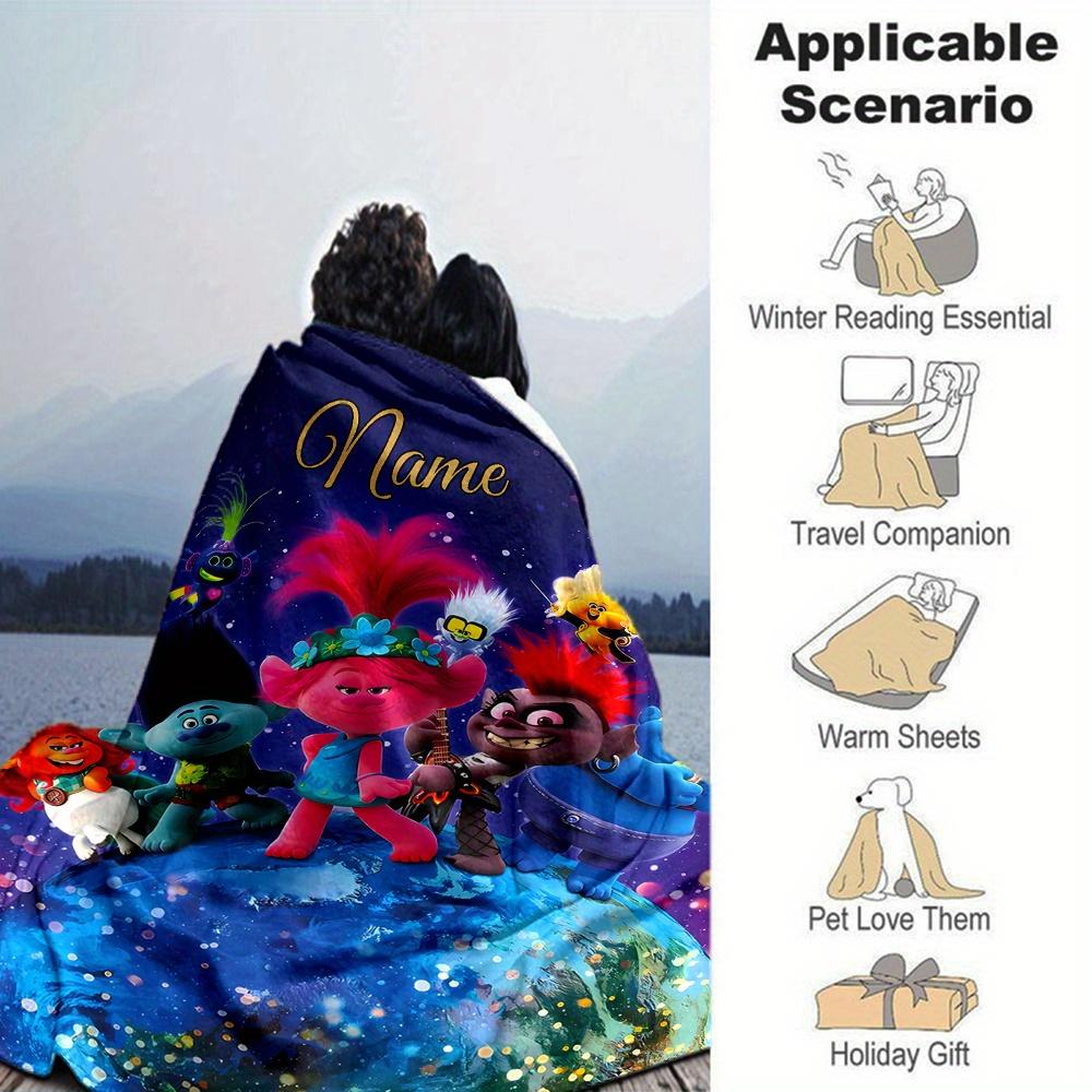 Trolls World Tour Blanket Soft And Cozy Custom Name Gift For All Holidays Home Decor Office Nap Outdoor Holiday Gift Playful Design Polyester Blanket