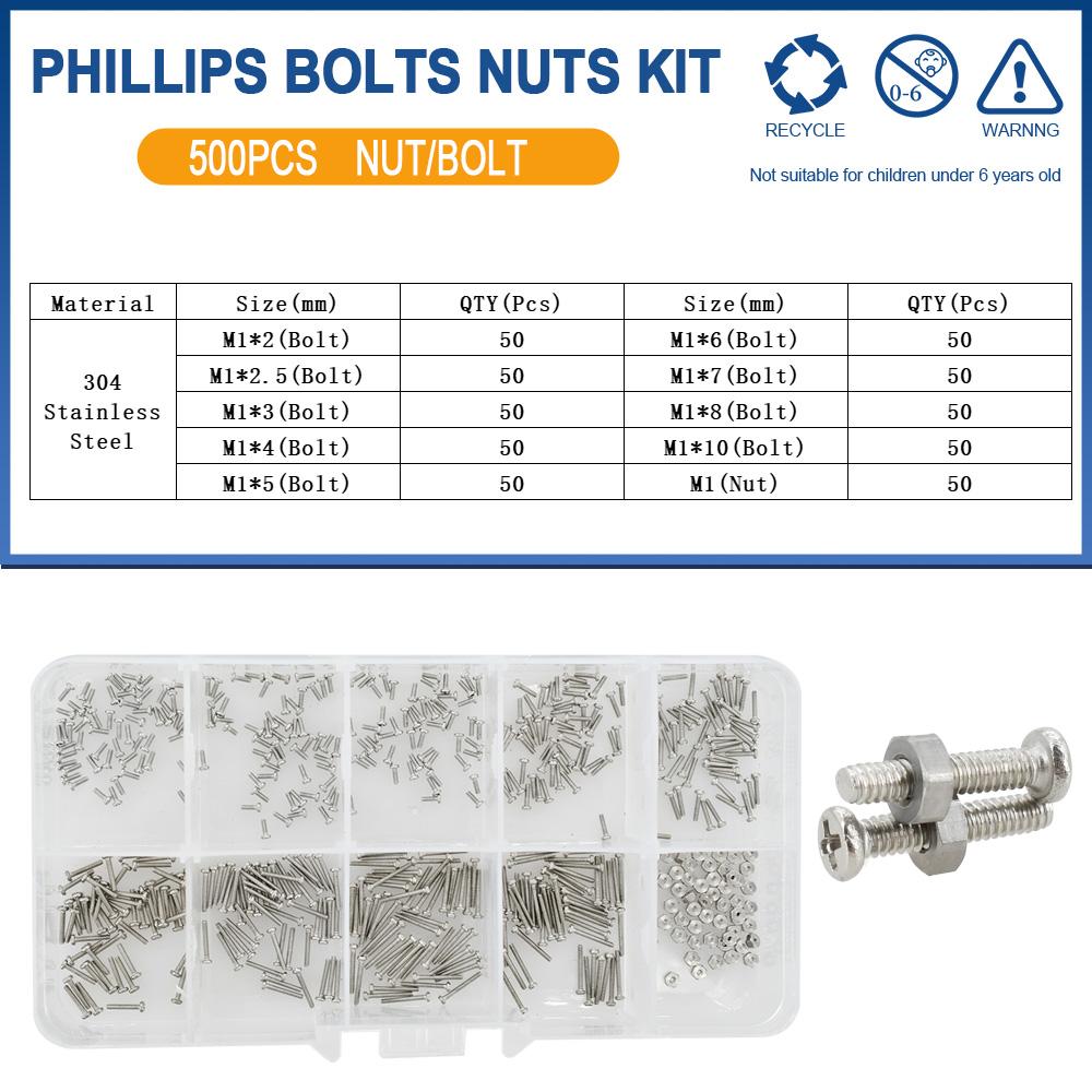 

M1 M1.2 M1.4 M1.6 Малі гвинти з нержавіючої сталі, окуляри, годинники, гвинти, гайки, набір, хрестова головка, кругла головка, болти для материнської плати, комплект
