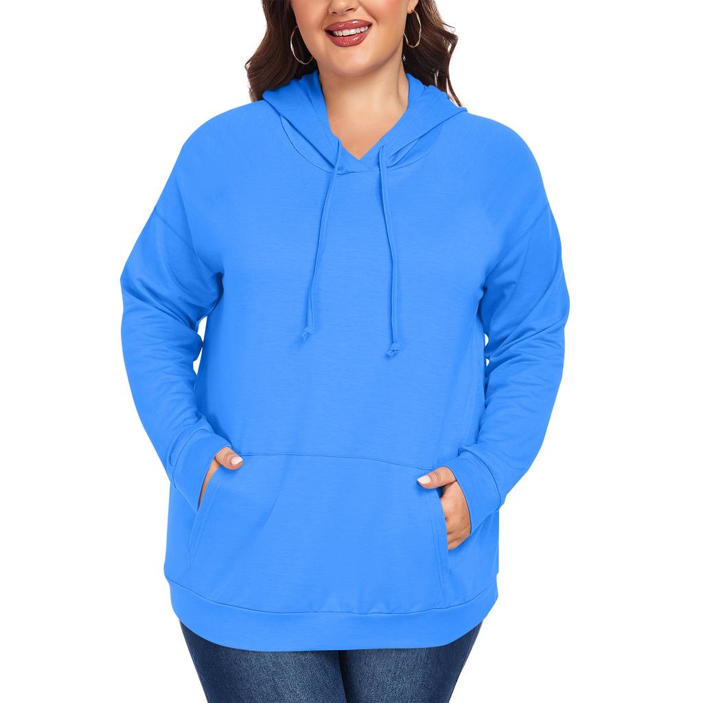 Women's  Casual Large Sized Long Sleeved Hooded Solid Color Sweatshirt