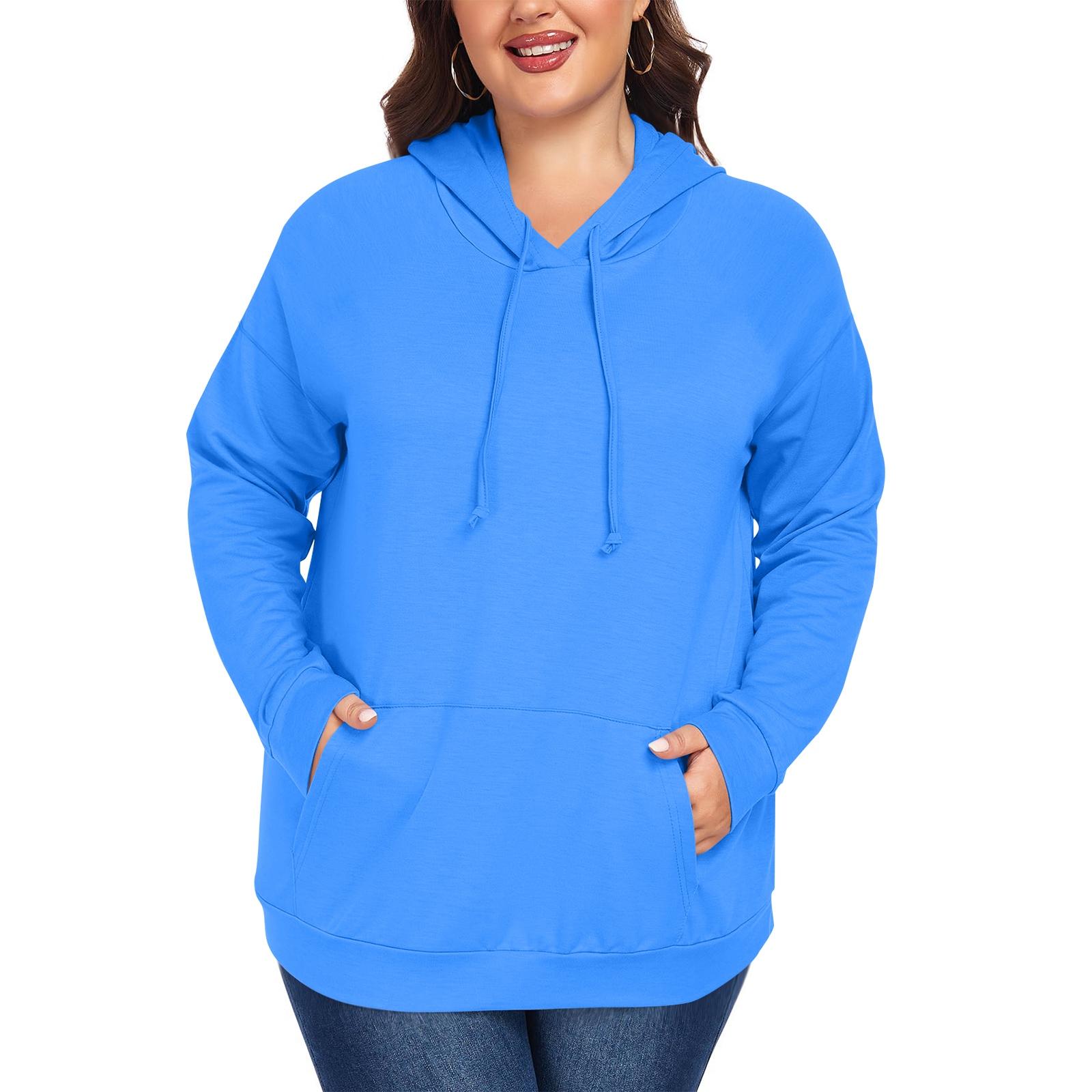 

Женская повседневная толстовка большого размера с длинными рукавами, капюшоном и однотонной расцветкой XXXXL синий