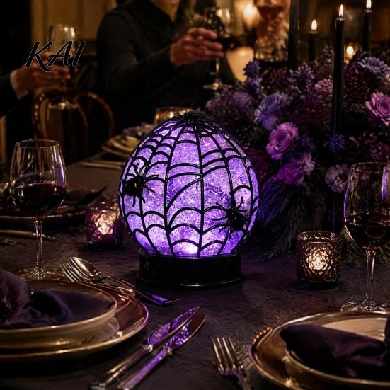 Decorative Halloween Lamp Ghost Glitter Ball Lamp, Glowing Spiderweb Faux Crystal Sphere Light, Light Purple Glow Spider Night for Holiday Party Table