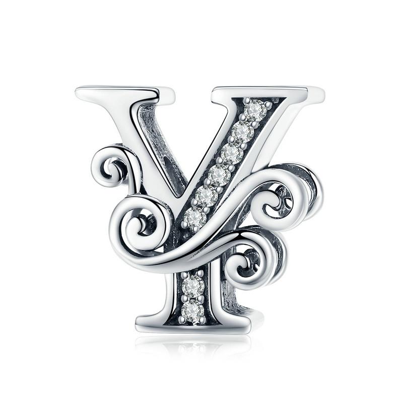 bamoer Funny 925 Silver DIY Letter Alphabet Metal Beads fit for Silver 925 Bracelet Heart Pattern Charms DIY