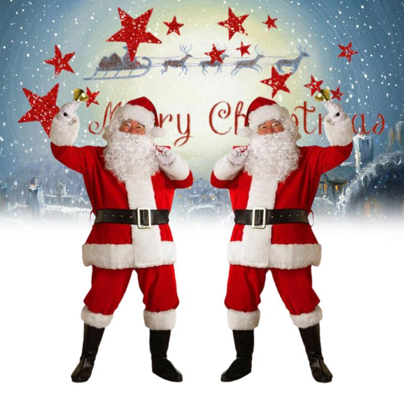 Santa Costume Claus Outfit Christmas Flannel Suit Mens Dress Cosplay Costume