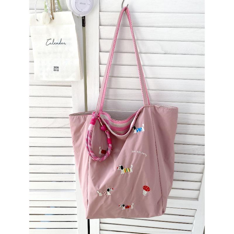 Early spring new dopamine double-sided shoulder bag cute dachshund dog embroidered canvas bag small fresh nylon underarm bag