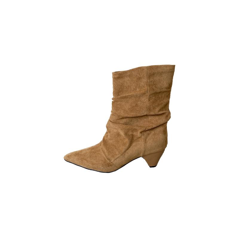 Autumn and winter new pointed thick heel high heel temperament thin French fashion sexy beautiful short boots