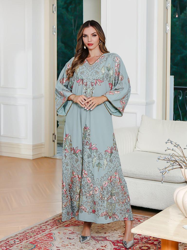 In-Stock Embroidered Sequin Abaya Dress for Women