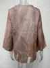 2024 Women's Plus Size Casual V-Neck Long Sleeve Printed Top