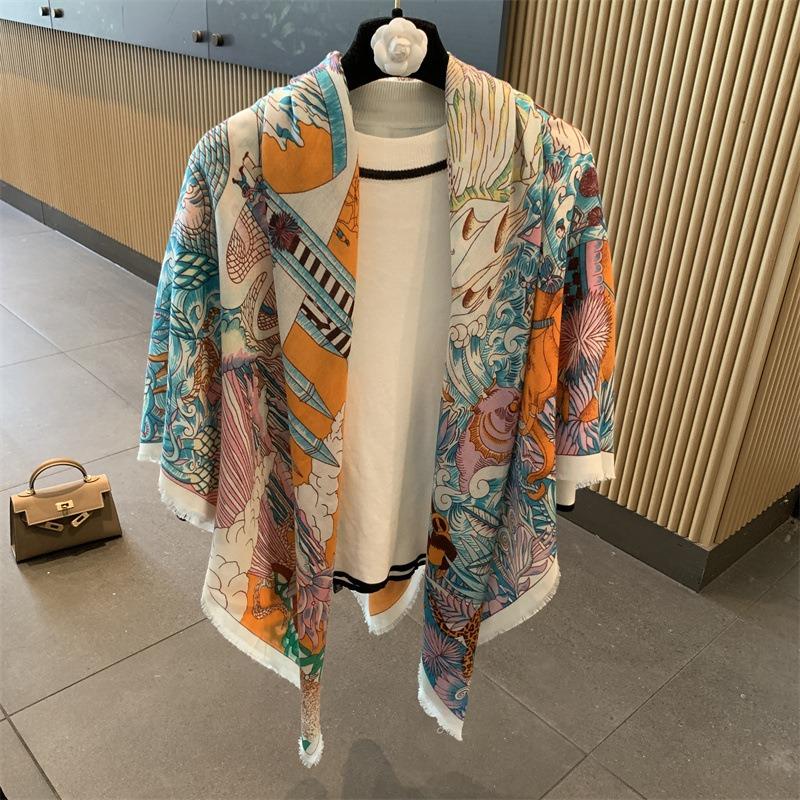 Small plaid linen scarf women's summer new sunscreen large square scarf thin silk scarf with shawl