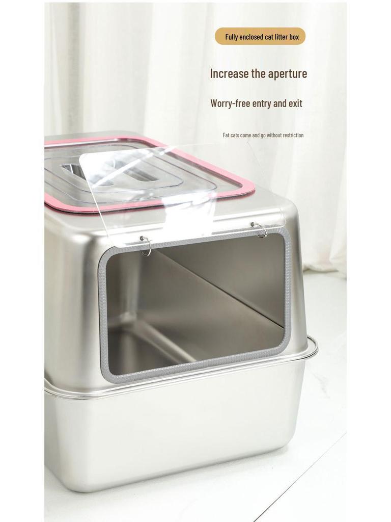 All-Steel Enclosed Stainless Cat Litter Box, Odor & Splash Proof, Extra Large
