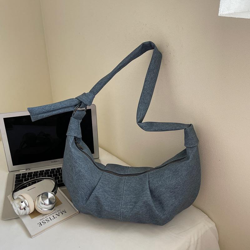 

2025 summer new Korean dumpling bag casual simple commute fashion shoulder bag niche trend croissant темно-синий