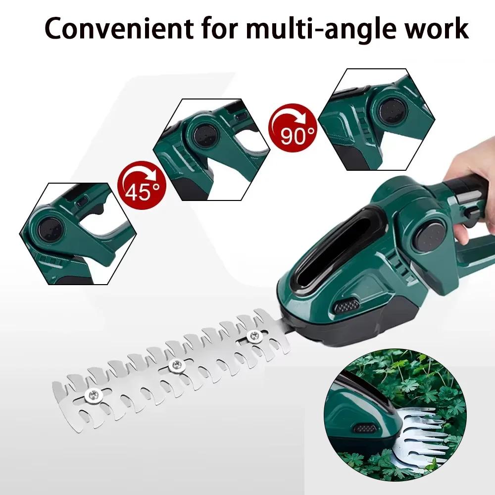 2 in 1 Cordless Electric Hedge Trimmer Rechargeable Handheld Garden Tool for Shrubs Bushes Weeding Pruning Lawn Mower