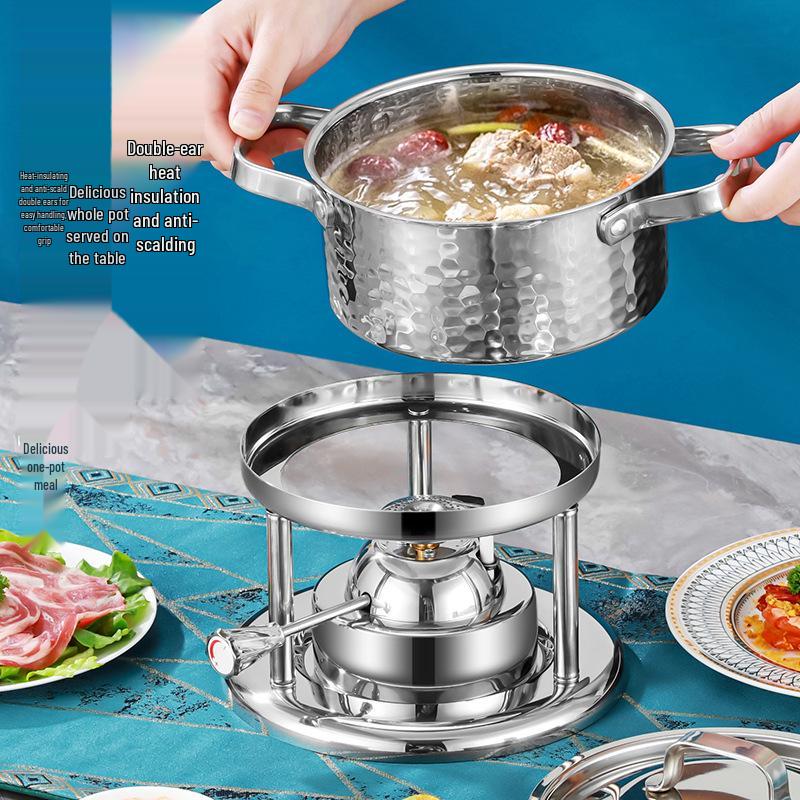 Pentola calda compatta in acciaio inossidabile 304 per porzione singola con fornello a gas gonfiabile per Shabu-Shabu