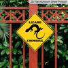 2D Flat 1pc, Lizard Crossing Warning Sign - Heavy-Duty Metal Yellow Lizard Caution Sign with Black Lizard Silhouette, Wall-Mounted for Fence, Yard