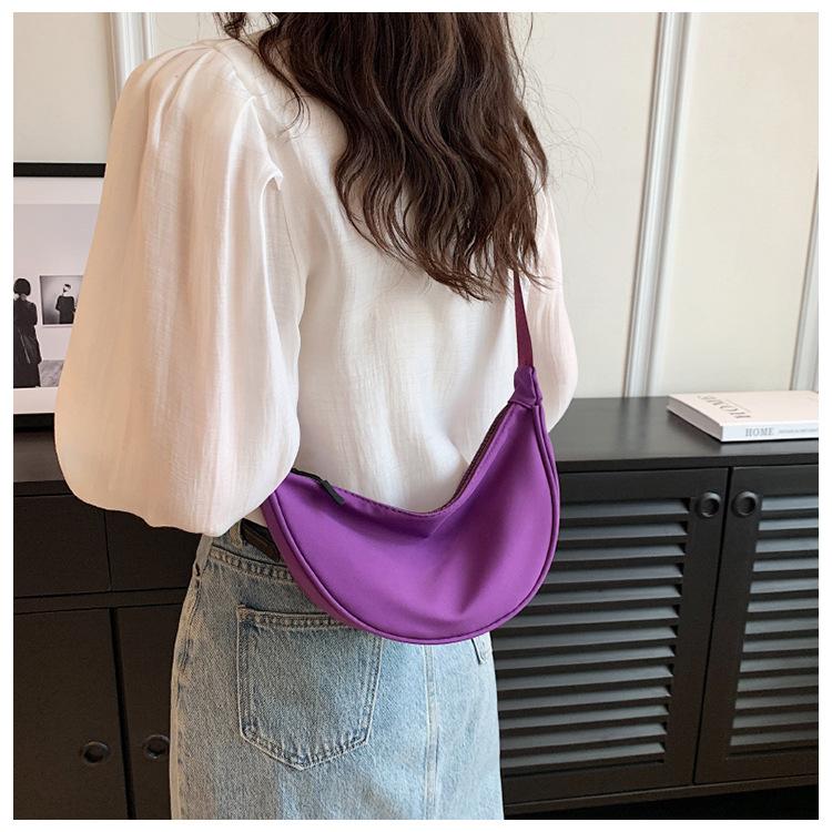Dames Effen Kleur Rits Dumpling Bun Satchel Tas Vrije Tijd Canvas Schoudertassen Verstelbare Band Riem CLE