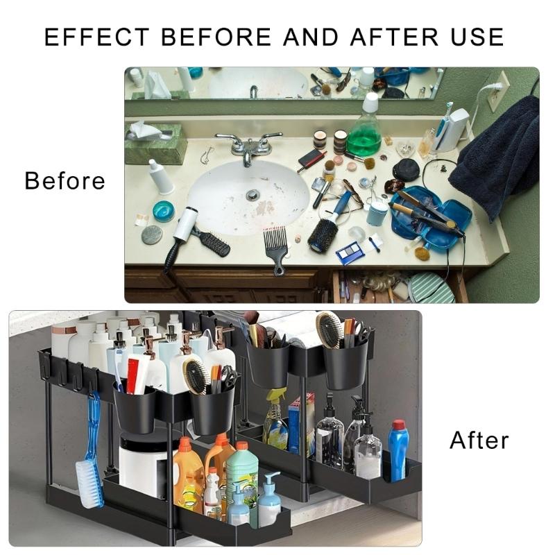 Versatile 2 Levels Under Sink Rack with Sliding Out Drawer Sturdy Spices and Dish Holder for Home Organization